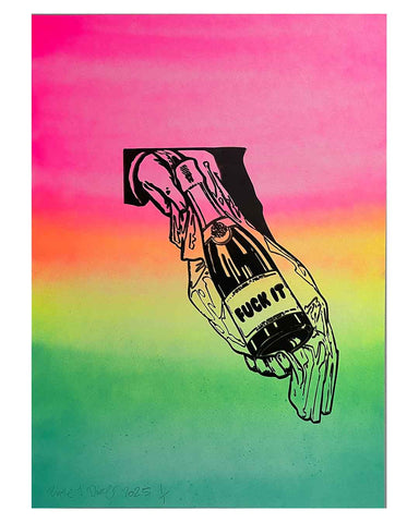 Rainbow Fuck It Print by Barrie J Davies 2024, Unframed Silkscreen print on paper, edition of 1/1 A2 size 42cm x 59cm. 