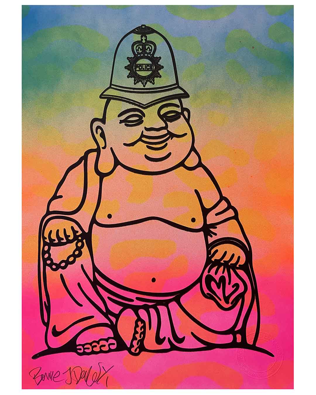 Rainbow Karma Cop Print by Barrie J Davies, unframed Silkscreen print on paper (hand finished) edition of 1/1, A4 size 21 cm x 29.7 cm.