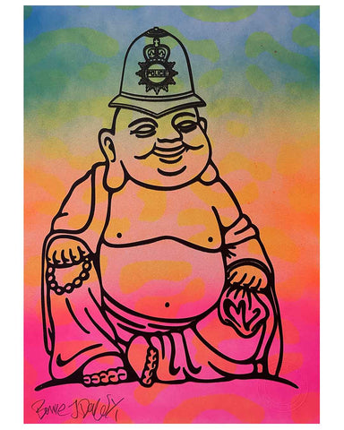 Rainbow Karma Cop Print by Barrie J Davies, unframed Silkscreen print on paper (hand finished) edition of 1/1, A4 size 21 cm x 29.7 cm.