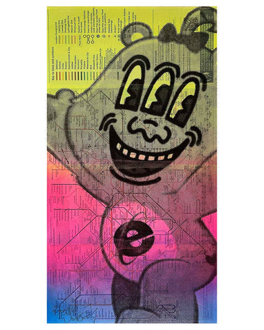 Rainbow Wrong Bear Tube Print by Barrie J Davies, Unframed Silkscreen print on tube map (hand finished), edition of 1/1 14.8cm x 29.5cm.