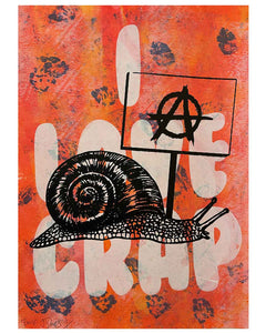 Red Slow Punk Crap Print by Barrie J Davies, unframed Silkscreen print on paper (hand finished) edition of 1/1, A3 size 29.7 cm x 42 cm.