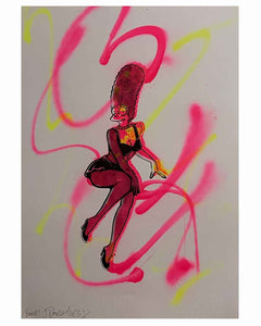 Shocking Electric Lady Print by Barrie J Davies 2023, Unframed Silkscreen print on paper (hand finished), edition of 1/1 A2 size 42cm x 59cm.  