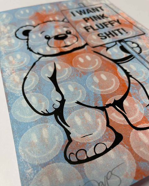 Sky Pink Fluffy Print by Barrie J Davies, unframed Silkscreen print on paper (hand finished) edition of 1/1, A4 size 21 cm x 29.7 cm.