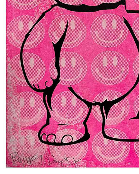 Smiley Pink Fluffy Print by Barrie J Davies, unframed Silkscreen print on paper (hand finished) edition of 1/1, A4 size 21 cm x 29.7 cm.