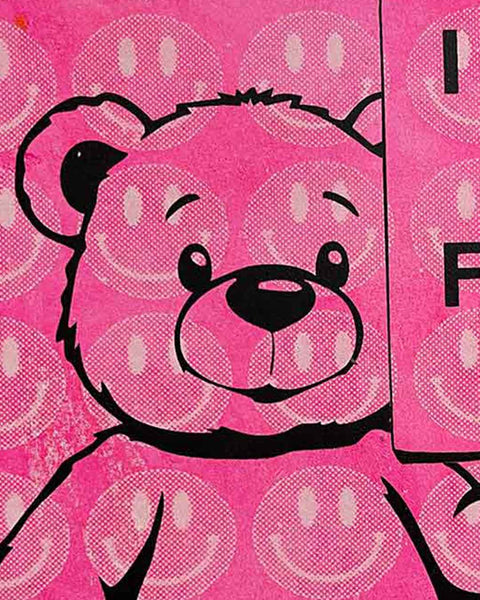 Smiley Pink Fluffy Print by Barrie J Davies, unframed Silkscreen print on paper (hand finished) edition of 1/1, A4 size 21 cm x 29.7 cm.