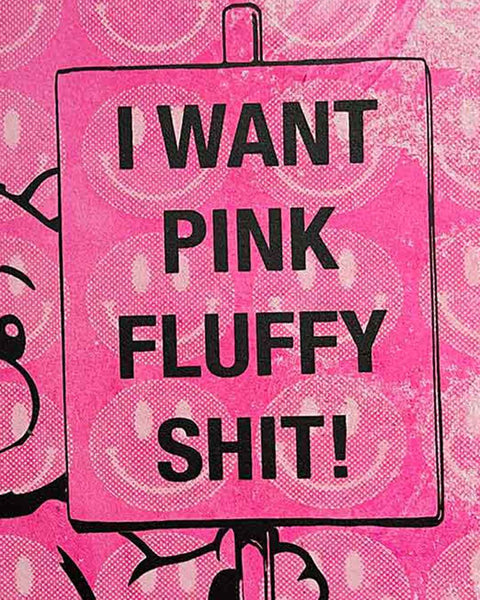 Smiley Pink Fluffy Print by Barrie J Davies, unframed Silkscreen print on paper (hand finished) edition of 1/1, A4 size 21 cm x 29.7 cm.