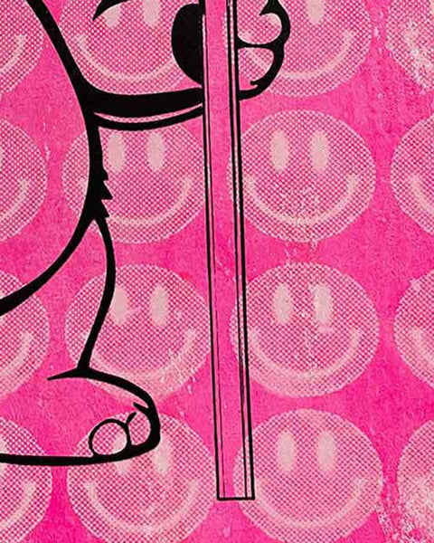 Smiley Pink Fluffy Print by Barrie J Davies, unframed Silkscreen print on paper (hand finished) edition of 1/1, A4 size 21 cm x 29.7 cm.