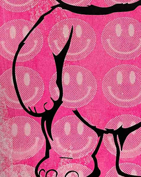 Smiley Pink Fluffy Print by Barrie J Davies, unframed Silkscreen print on paper (hand finished) edition of 1/1, A4 size 21 cm x 29.7 cm.