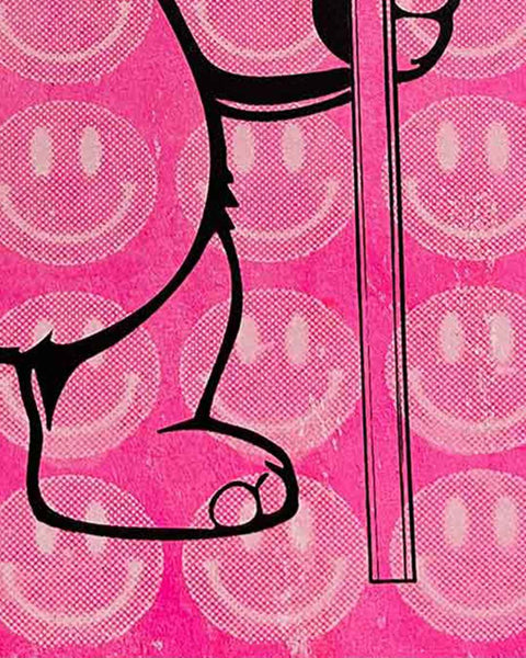 Smiley Pink Fluffy Print by Barrie J Davies, unframed Silkscreen print on paper (hand finished) edition of 1/1, A4 size 21 cm x 29.7 cm.