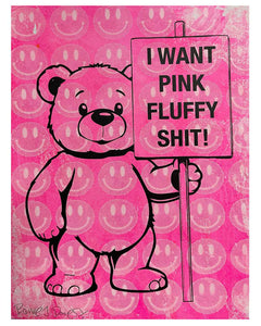 Smiley Pink Fluffy Print by Barrie J Davies, unframed Silkscreen print on paper (hand finished) edition of 1/1, A4 size 21 cm x 29.7 cm.