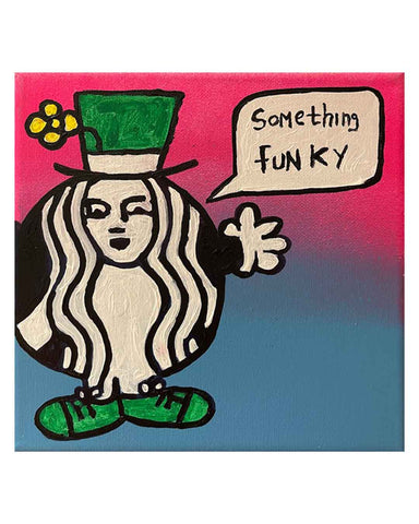Something Funky Painting by Barrie J Davies 2024, Mixed media on Canvas, 20 cm x 20 cm, Unframed and ready to hang.