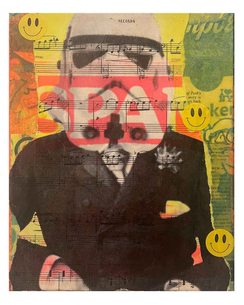 Spam Trooper Painting by Barrie J Davies, Mixed media on Canvas, 25cm x 30cm, Unframed and ready to hang.