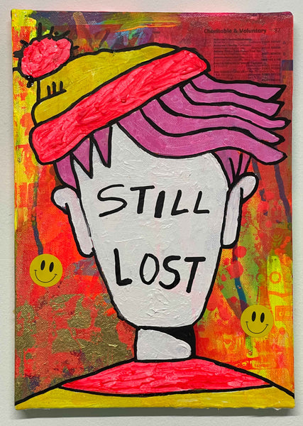 Still Lost Painting by Barrie J Davies 2024, Mixed media on Canvas, 21 cm x 29 cm, Unframed and ready to hang.
