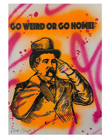 Street Weird Print by Barrie J Davies, Unframed Original Silkscreen print on paper (hand finished), edition of 1/1 A3 size 29cm x 42cm.