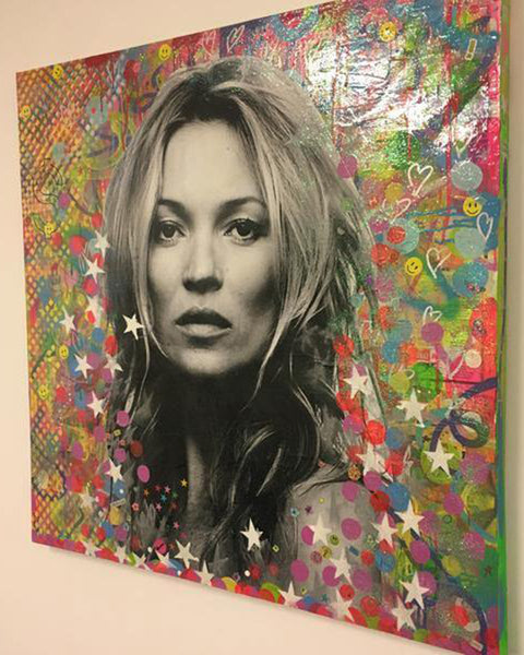 Super Kate Painting by Barrie J Davies, Mixed media on canvas, 90cm x 90cm, unframed.