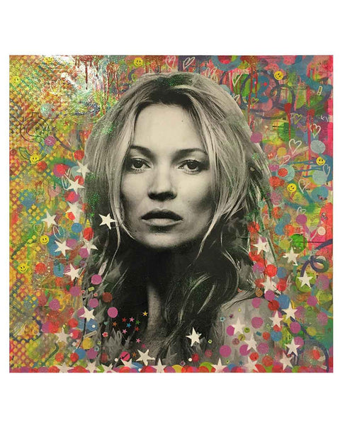 Super Kate Painting by Barrie J Davies, Mixed media on canvas, 90cm x 90cm, unframed.