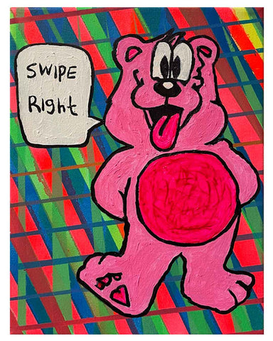 Swipe Right Painting by Barrie J Davies, Mixed media on Canvas, 23cm x 30cm, Unframed and ready to hang, painted in fun pop art style.