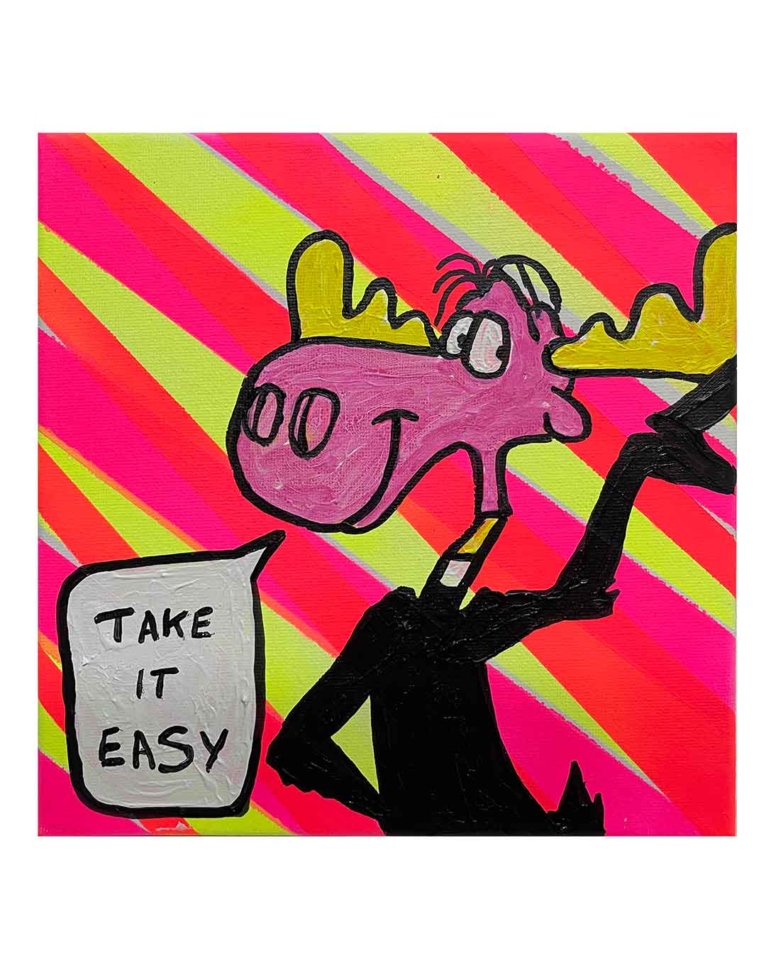 Take it Easy Painting by Barrie J Davies 2024, Mixed media on Canvas, 20 cm x 20 cm, Unframed and ready to hang.