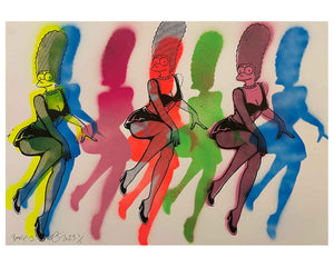 The Electric Ladies Print by Barrie J Davies 2023, Unframed Silkscreen print on paper (hand finished), edition of 1/1 A2 size 42cm x 59cm.  