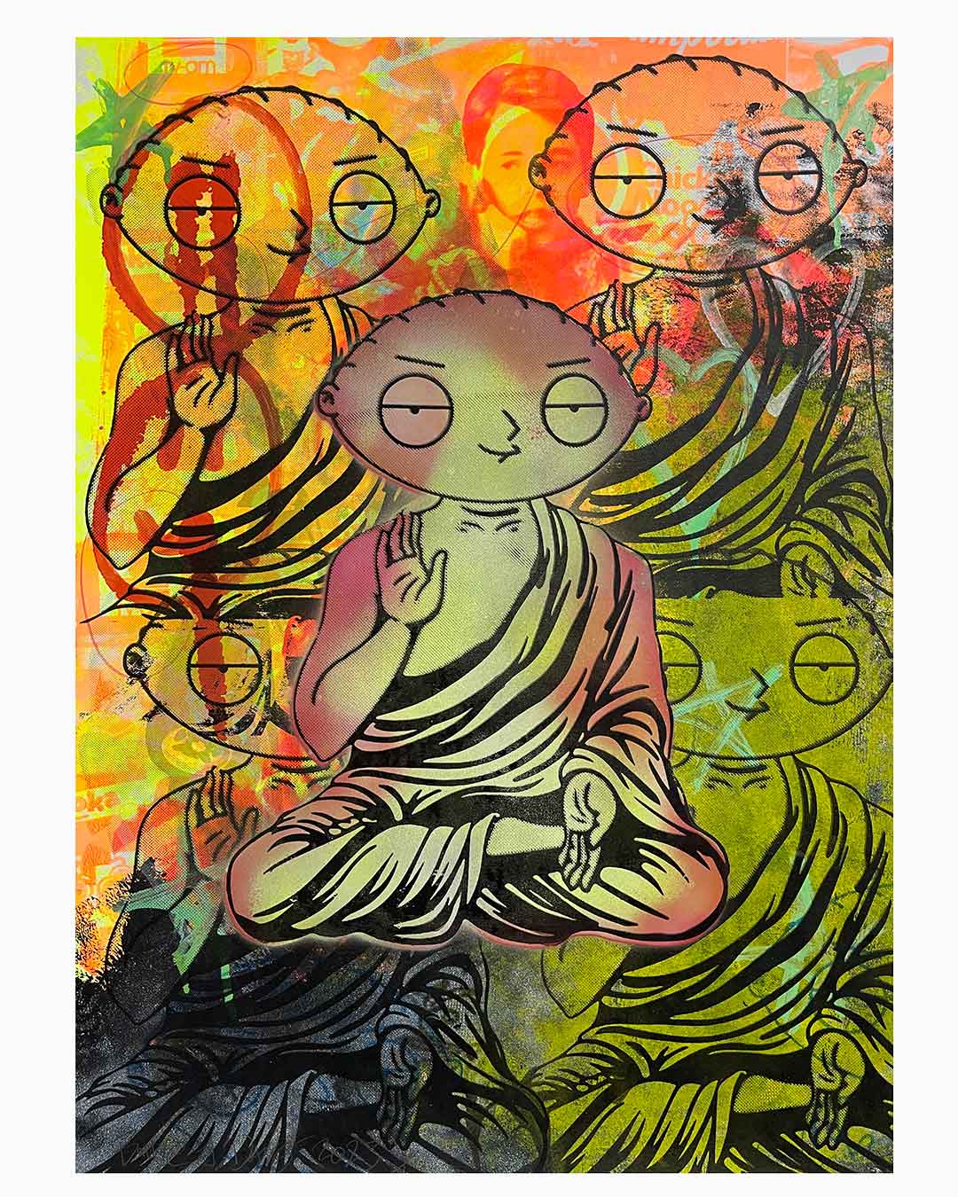 The Family Voodoo Guru Print by Barrie J Davies 2023, Unframed Silkscreen print on paper (hand finished), edition of 1/1 A2 size 42cm x 59cm.  