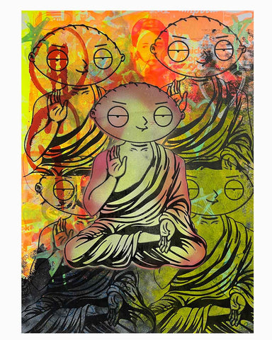 The Family Voodoo Guru Print by Barrie J Davies 2023, Unframed Silkscreen print on paper (hand finished), edition of 1/1 A2 size 42cm x 59cm.  