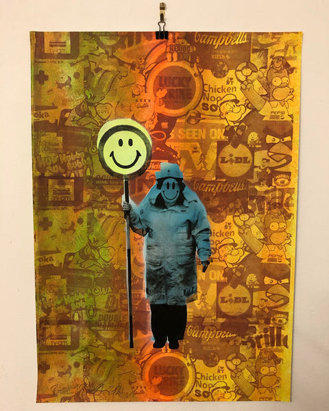 The Happy Lady Print by Barrie J Davies - unframed Silkscreen print on paper (hand finished) edition of 1/1 - A2 size 42cm x 59.4cm.  