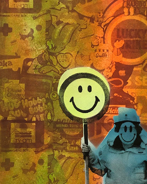 The Happy Lady Print by Barrie J Davies - unframed Silkscreen print on paper (hand finished) edition of 1/1 - A2 size 42cm x 59.4cm.  