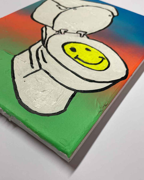 The Office Painting by Barrie J Davies, Mixed media on Canvas, 23 cm x 30 cm, Unframed and ready to hang.