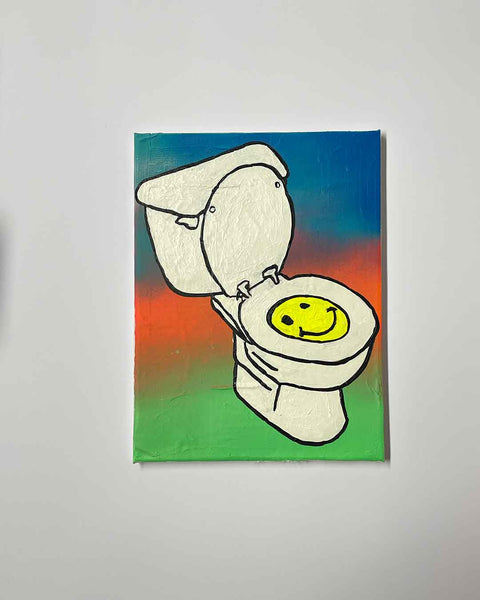 The Office Painting by Barrie J Davies, Mixed media on Canvas, 23 cm x 30 cm, Unframed and ready to hang.