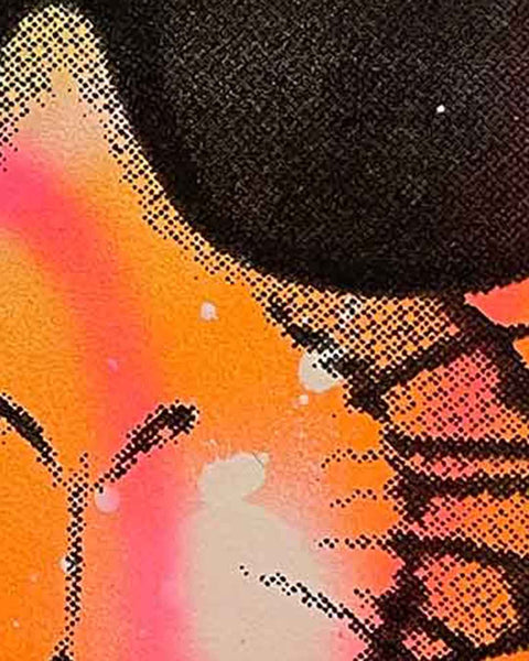 Tiny Techno Bunny Print by Barrie J Davies, Unframed Silkscreen print on paper (hand finished), edition of 1/1 A6 size 14.8cm x 10.5cm.