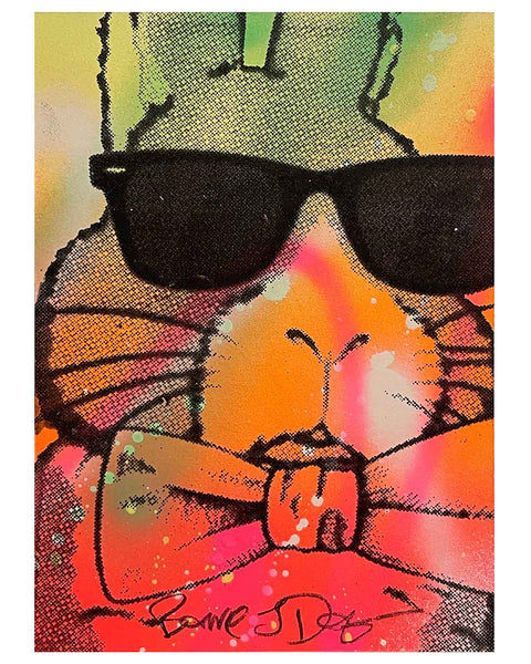 Tiny Techno Bunny Print by Barrie J Davies, Unframed Silkscreen print on paper (hand finished), edition of 1/1 A6 size 14.8 x 10.5cm.