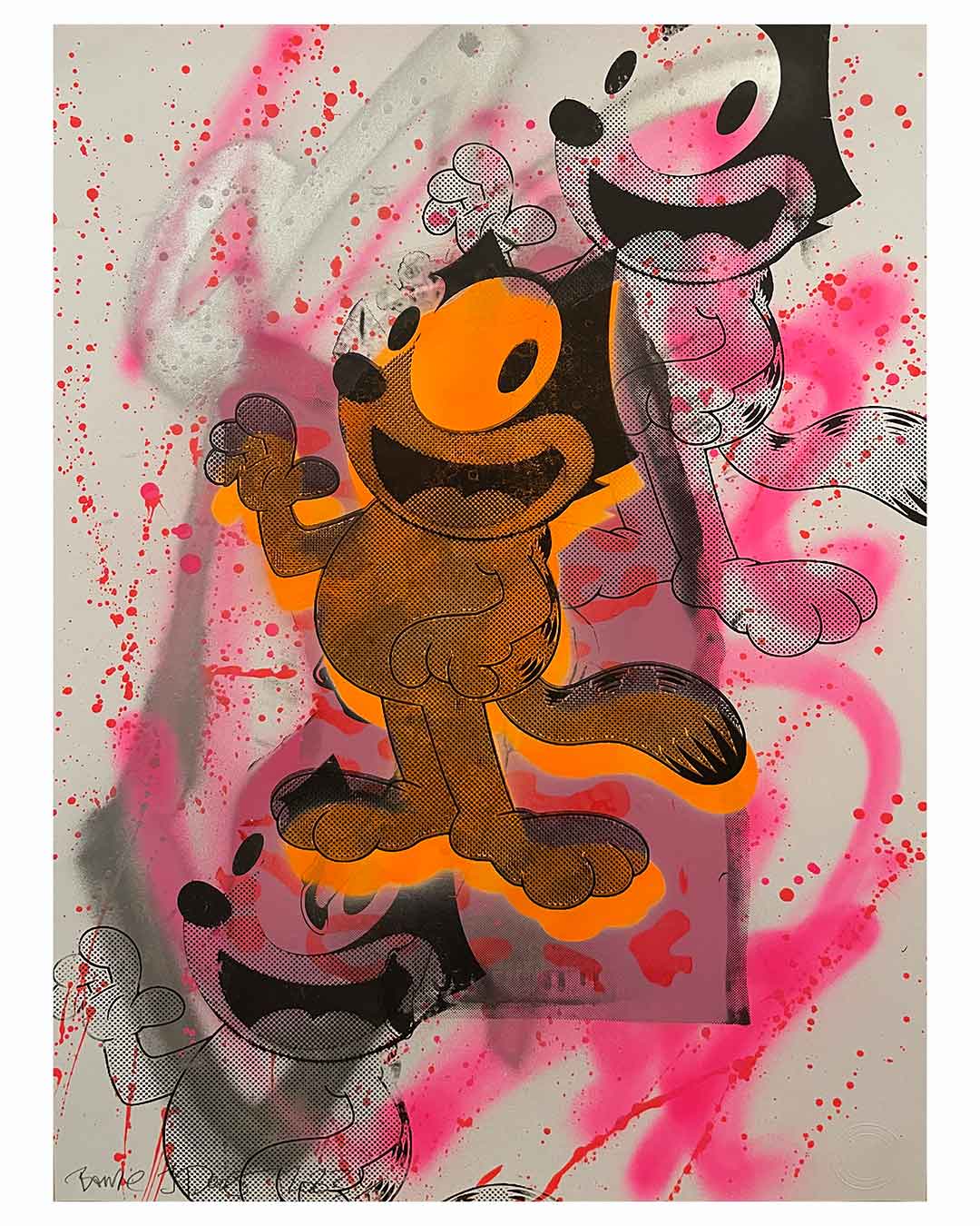 Too Cool For Cats Rave Remix Print by Barrie J Davies 2023, Unframed Silkscreen print on paper (hand finished), edition of 1/1 A2 size 42cm x 59cm.  