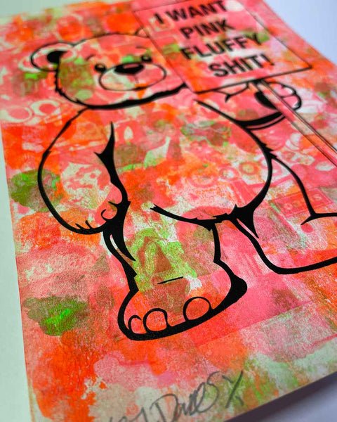 Trippy Pink Fluffy Print by Barrie J Davies, unframed Silkscreen print on paper (hand finished) edition of 1/1, A4 size 21 cm x 29.7 cm.