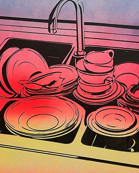 Washing Up Olympics Print by Barrie J Davies, Unframed Original Silkscreen print on paper (hand finished), edition of 1/1 A3 size 29cm x 42cm.  