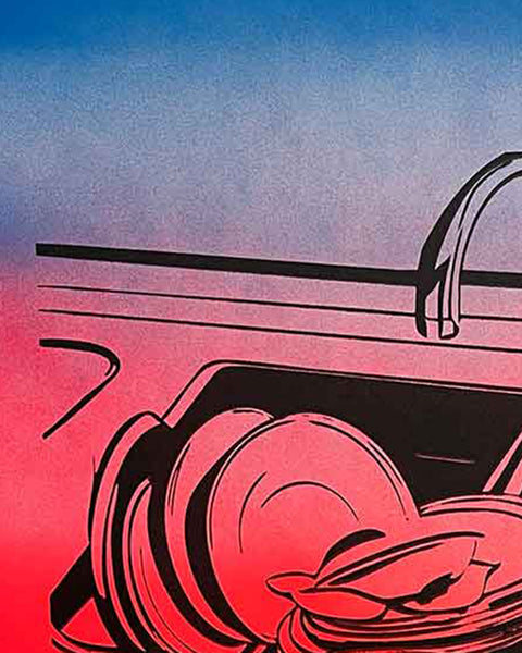 Washing Up Olympics Print by Barrie J Davies, Unframed Original Silkscreen print on paper (hand finished), edition of 1/1 A3 size 29cm x 42cm.  