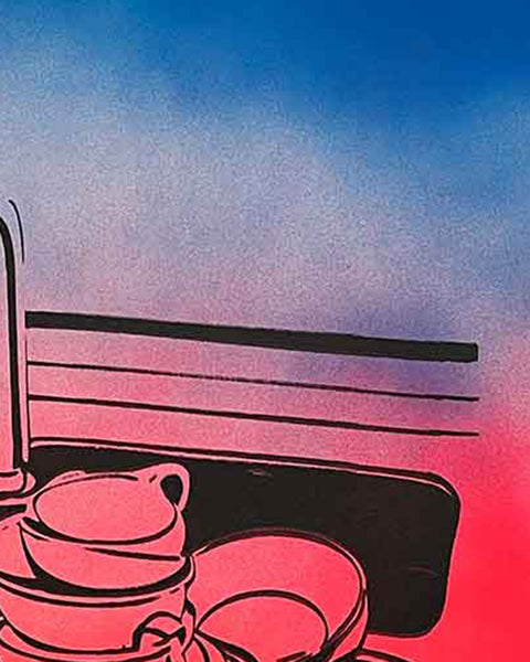 Washing Up Olympics Print by Barrie J Davies, Unframed Original Silkscreen print on paper (hand finished), edition of 1/1 A3 size 29cm x 42cm.  