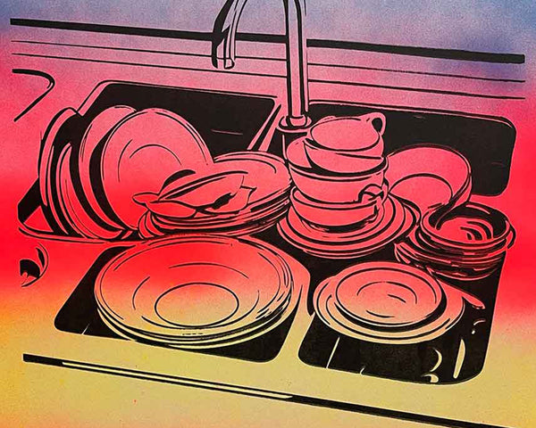 Washing Up Olympics Print by Barrie J Davies, Unframed Original Silkscreen print on paper (hand finished), edition of 1/1 A3 size 29cm x 42cm.  