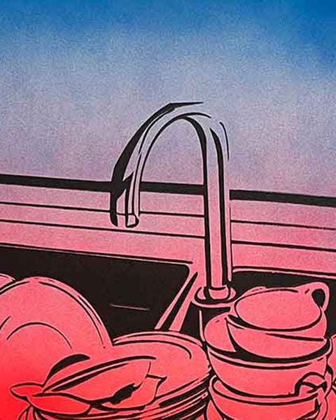 Washing Up Olympics Print by Barrie J Davies, Unframed Original Silkscreen print on paper (hand finished), edition of 1/1 A3 size 29cm x 42cm.  