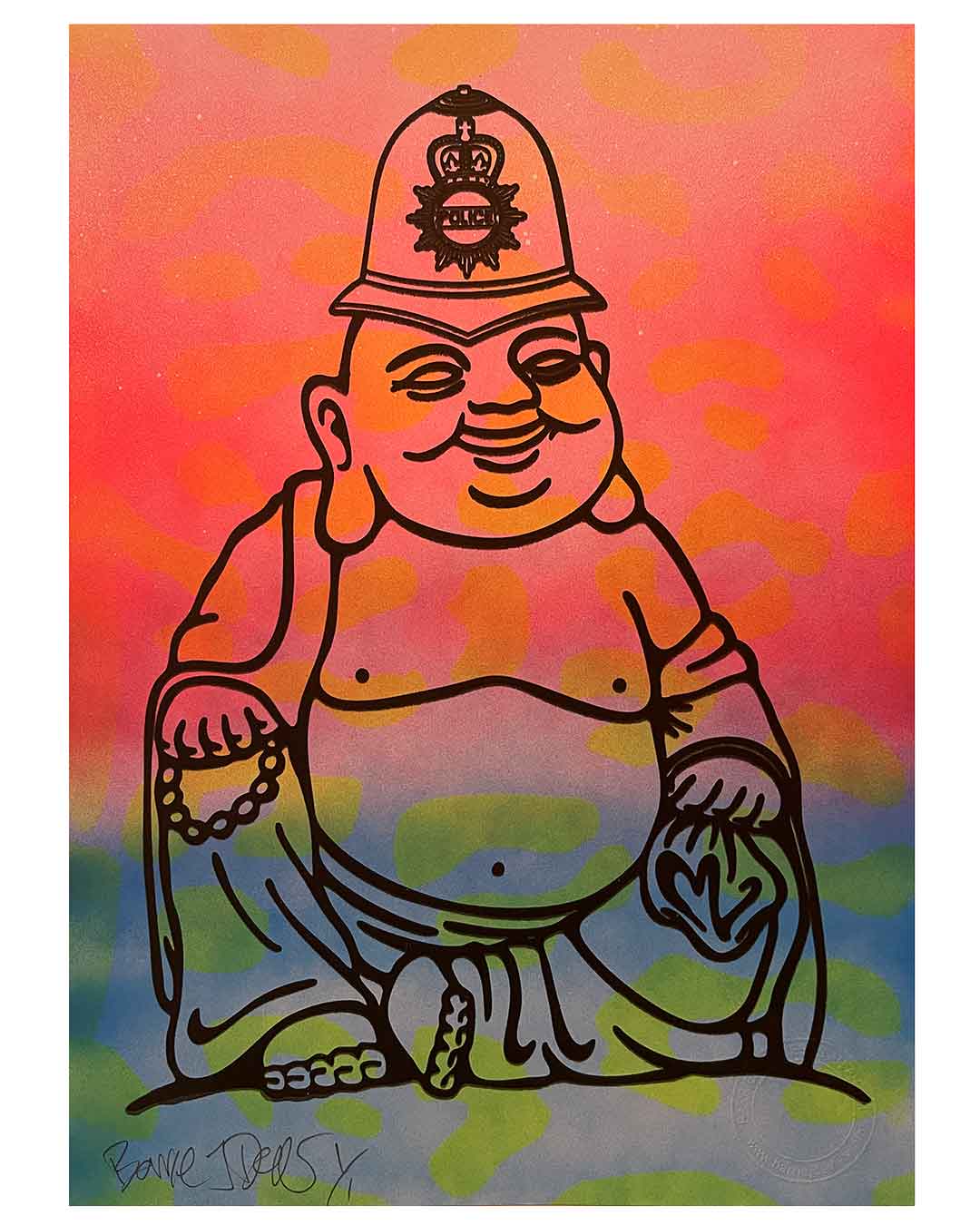Watermelon Karma Cop Print by Barrie J Davies, unframed Silkscreen print on paper (hand finished) edition of 1/1, A4 size 21 cm x 29.7 cm.