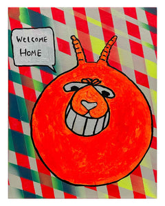 Welcome Home Painting by Barrie J Davies 2024, Mixed media on Canvas, 21 cm x 29 cm, Unframed and ready to hang.