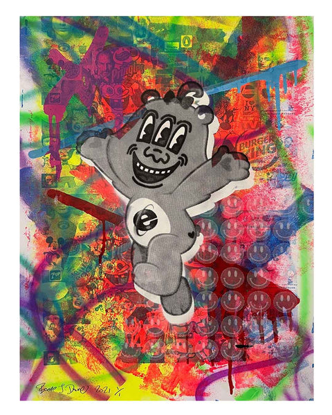 Crazy Wrong Bear Print by Barrie J Davies, unframed Silkscreen print on paper (hand finished) edition of 1/1 - A2 size 42cm x 59.4cm.