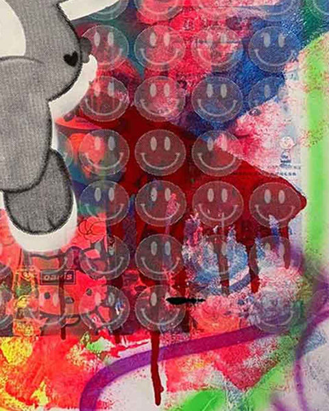 Crazy Wrong Bear Print by Barrie J Davies, unframed Silkscreen print on paper (hand finished) edition of 1/1 - A2 size 42cm x 59.4cm.