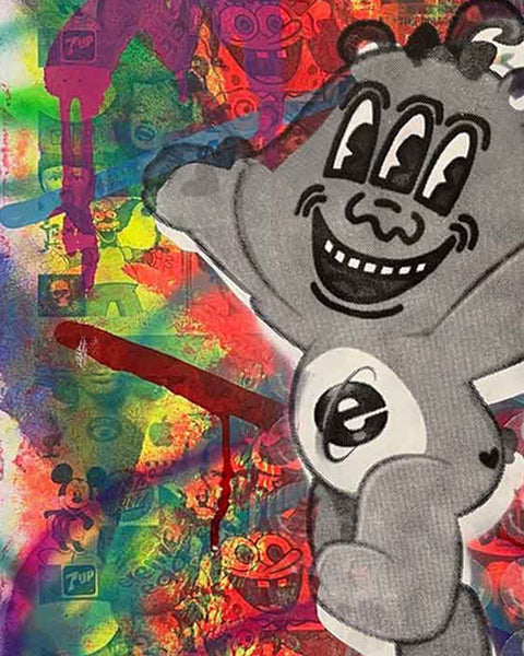 Crazy Wrong Bear Print by Barrie J Davies, unframed Silkscreen print on paper (hand finished) edition of 1/1 - A2 size 42cm x 59.4cm.