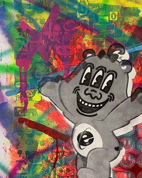 Crazy Wrong Bear Print by Barrie J Davies, unframed Silkscreen print on paper (hand finished) edition of 1/1 - A2 size 42cm x 59.4cm.