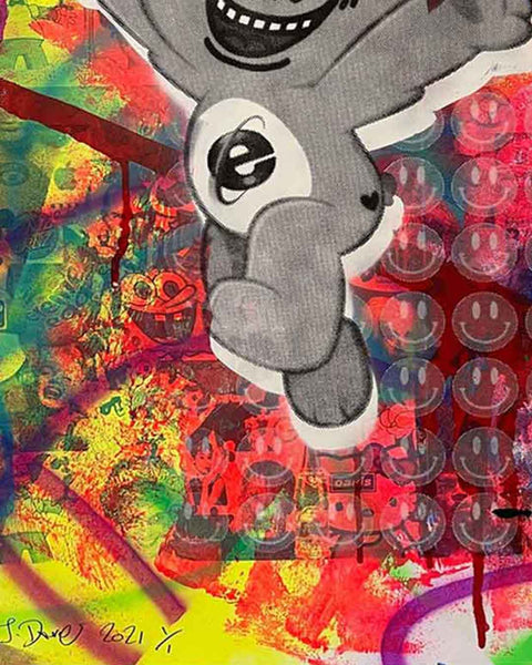 Crazy Wrong Bear Print by Barrie J Davies, unframed Silkscreen print on paper (hand finished) edition of 1/1 - A2 size 42cm x 59.4cm.