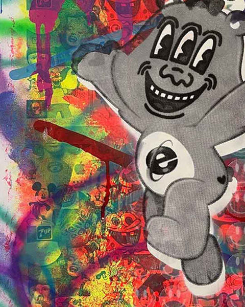 Crazy Wrong Bear Print by Barrie J Davies, unframed Silkscreen print on paper (hand finished) edition of 1/1 - A2 size 42cm x 59.4cm.