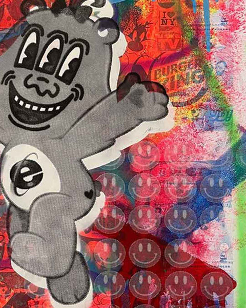 Crazy Wrong Bear Print by Barrie J Davies, unframed Silkscreen print on paper (hand finished) edition of 1/1 - A2 size 42cm x 59.4cm.
