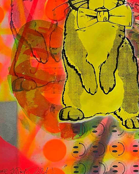 Yellow Techno Bunny Print by Barrie J Davies - Unframed Silkscreen print on paper (hand finished), edition of 1/1 A2 size 42cm x 59cm.