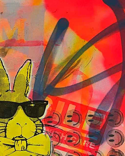 Yellow Techno Bunny Print by Barrie J Davies - Unframed Silkscreen print on paper (hand finished), edition of 1/1 A2 size 42cm x 59cm.