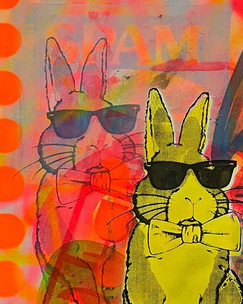 Yellow Techno Bunny Print by Barrie J Davies - Unframed Silkscreen print on paper (hand finished), edition of 1/1 A2 size 42cm x 59cm.